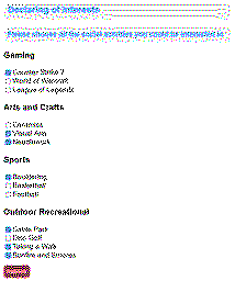Interests selection pages